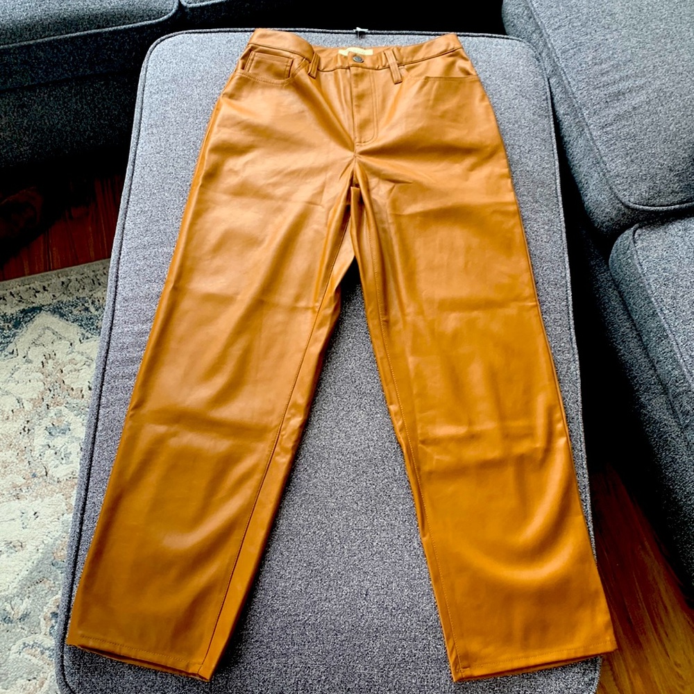 Madewell faux leather pants. Size 28. Caramel brown.